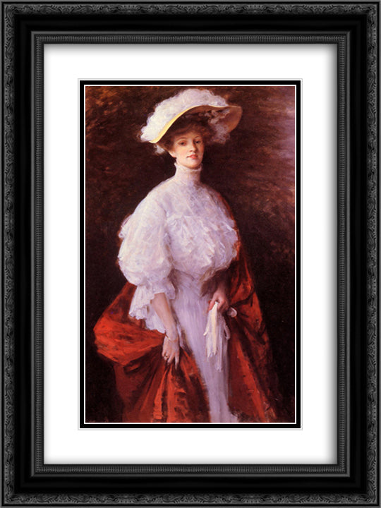 Portrait of Miss Frances 18x24 Black Ornate Wood Framed Art Print Poster with Double Matting by Chase, William Merritt