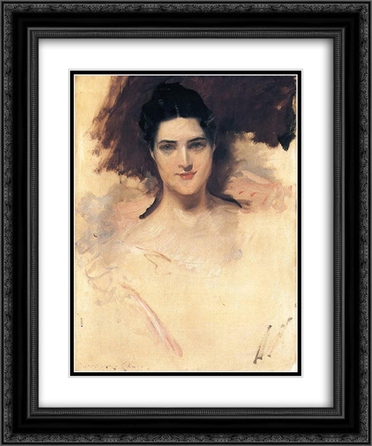 Portrait of Mrs. William Clark 20x24 Black Ornate Wood Framed Art Print Poster with Double Matting by Chase, William Merritt