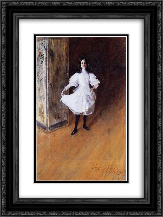 Portrait of the Artist's Daughter (Dorothy) 18x24 Black Ornate Wood Framed Art Print Poster with Double Matting by Chase, William Merritt