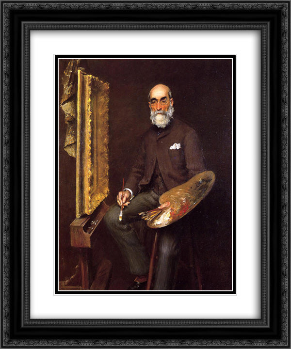 Portrait of Worthington Whittredge 20x24 Black Ornate Wood Framed Art Print Poster with Double Matting by Chase, William Merritt