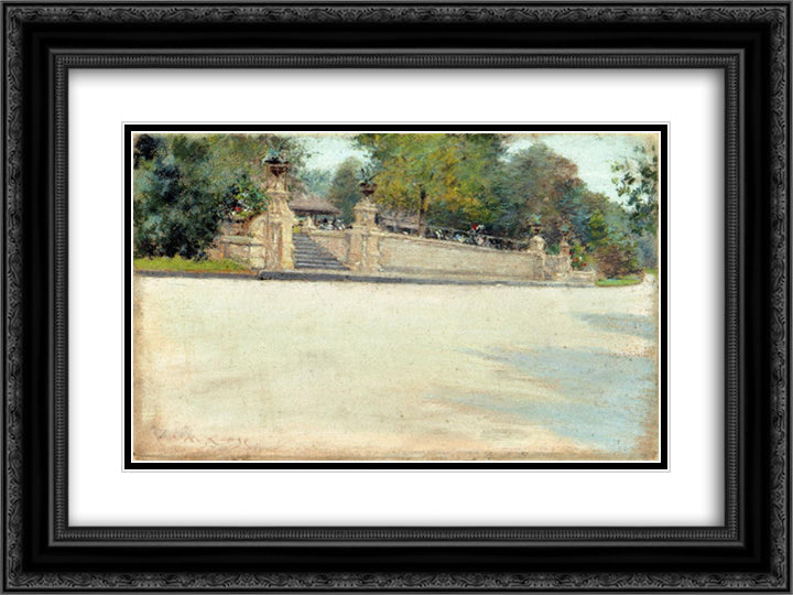 Prospect Park, Brooklyn 24x18 Black Ornate Wood Framed Art Print Poster with Double Matting by Chase, William Merritt