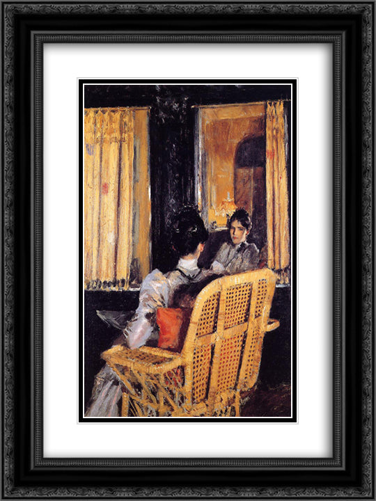 Reflection 18x24 Black Ornate Wood Framed Art Print Poster with Double Matting by Chase, William Merritt