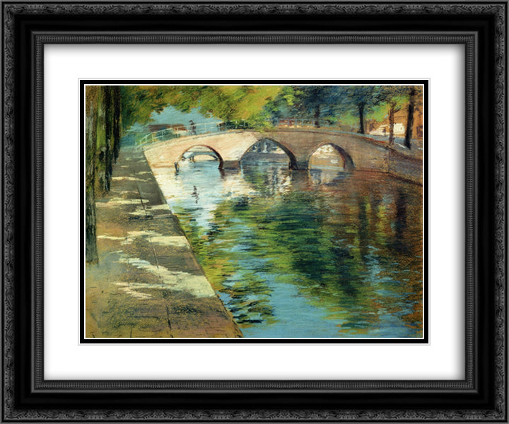 Reflections (aka Canal Scene) 24x20 Black Ornate Wood Framed Art Print Poster with Double Matting by Chase, William Merritt