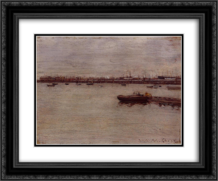 Repair Docks, Gowanus Pier 24x20 Black Ornate Wood Framed Art Print Poster with Double Matting by Chase, William Merritt