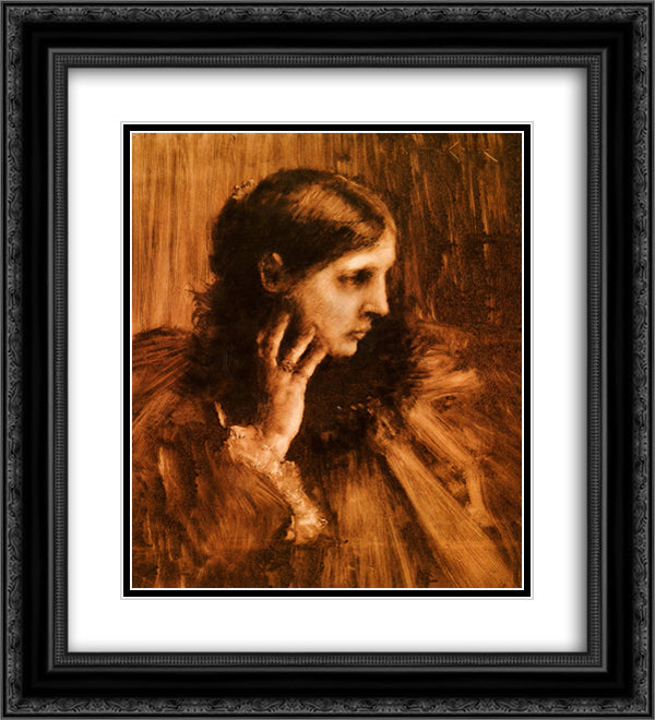 Reverie 20x22 Black Ornate Wood Framed Art Print Poster with Double Matting by Chase, William Merritt