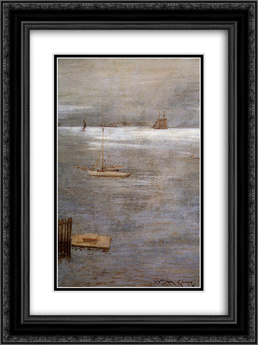 Sailboat at Anchor 18x24 Black Ornate Wood Framed Art Print Poster with Double Matting by Chase, William Merritt