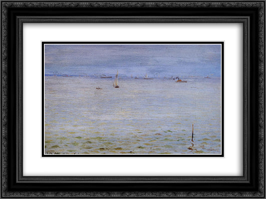 Seascape 24x18 Black Ornate Wood Framed Art Print Poster with Double Matting by Chase, William Merritt