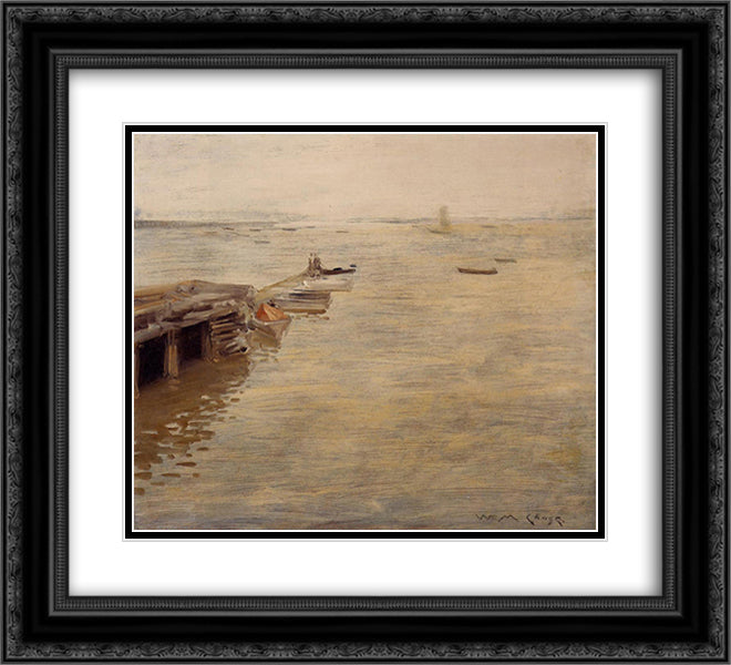 Seashore (aka A Grey Day) 22x20 Black Ornate Wood Framed Art Print Poster with Double Matting by Chase, William Merritt