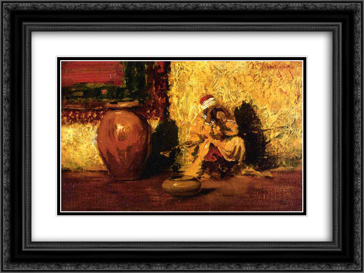 Seated Figure 24x18 Black Ornate Wood Framed Art Print Poster with Double Matting by Chase, William Merritt