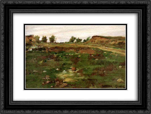 Shinnecock Hills 24x18 Black Ornate Wood Framed Art Print Poster with Double Matting by Chase, William Merritt