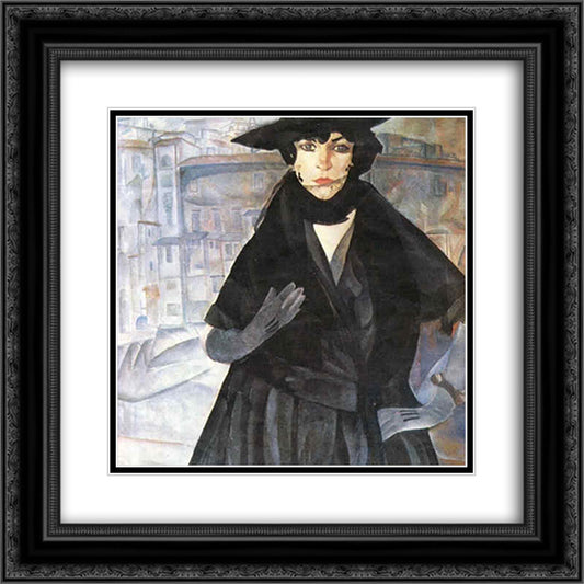 A Lady in Black 20x20 Black Ornate Wood Framed Art Print Poster with Double Matting by Grigoriev, Boris