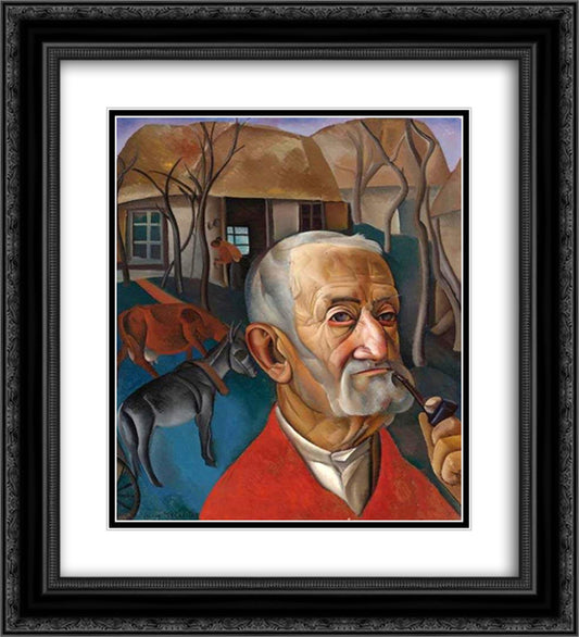 A Man with a Pipe 20x22 Black Ornate Wood Framed Art Print Poster with Double Matting by Grigoriev, Boris