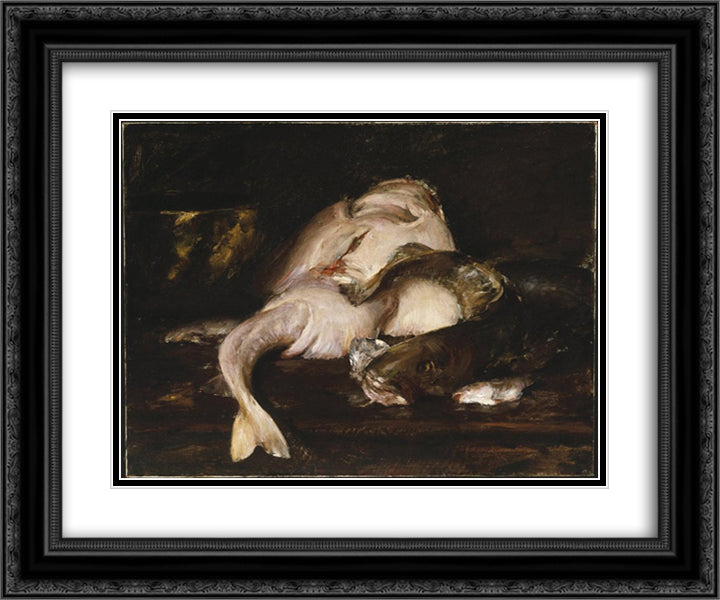 Still Life, Fish 24x20 Black Ornate Wood Framed Art Print Poster with Double Matting by Chase, William Merritt