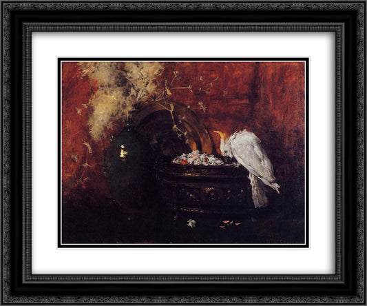 Still Life with Cockatoo 24x20 Black Ornate Wood Framed Art Print Poster with Double Matting by Chase, William Merritt