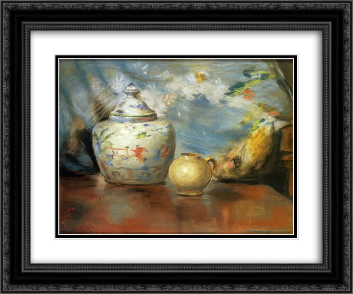 Still LIfe with Flowers 24x20 Black Ornate Wood Framed Art Print Poster with Double Matting by Chase, William Merritt