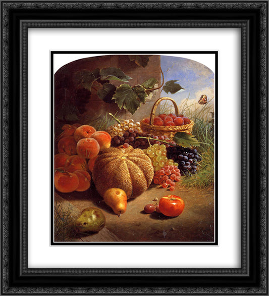 Still Life with Fruit 20x22 Black Ornate Wood Framed Art Print Poster with Double Matting by Chase, William Merritt