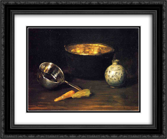 Still Life with Pepper and Carrot 24x20 Black Ornate Wood Framed Art Print Poster with Double Matting by Chase, William Merritt