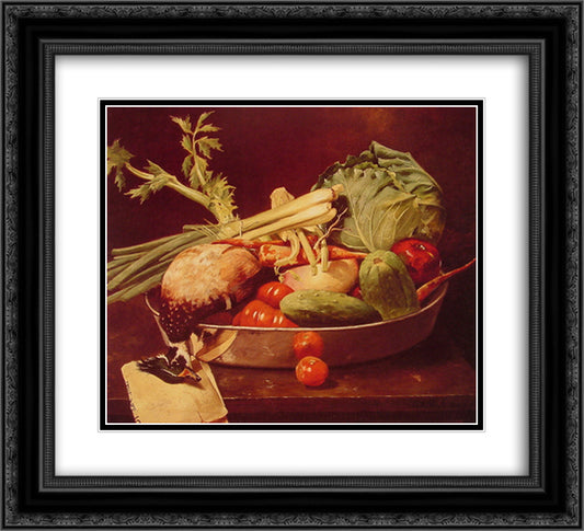 Still Life with Vegetable 22x20 Black Ornate Wood Framed Art Print Poster with Double Matting by Chase, William Merritt