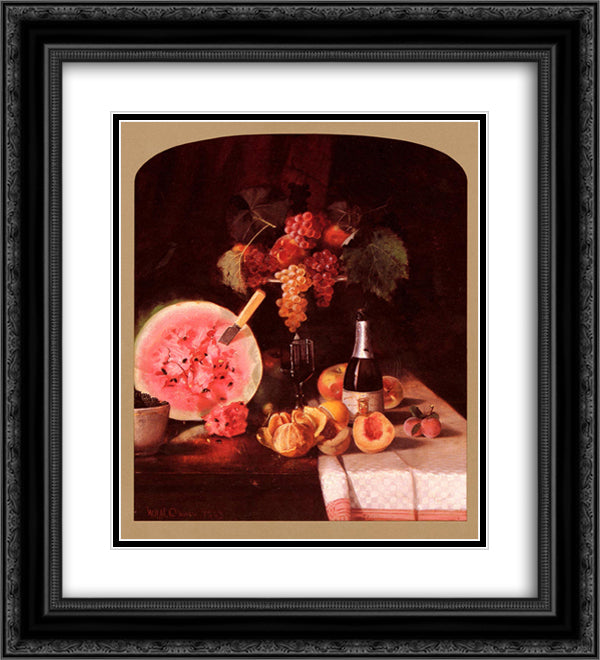 Still Life With Watermelon 20x22 Black Ornate Wood Framed Art Print Poster with Double Matting by Chase, William Merritt