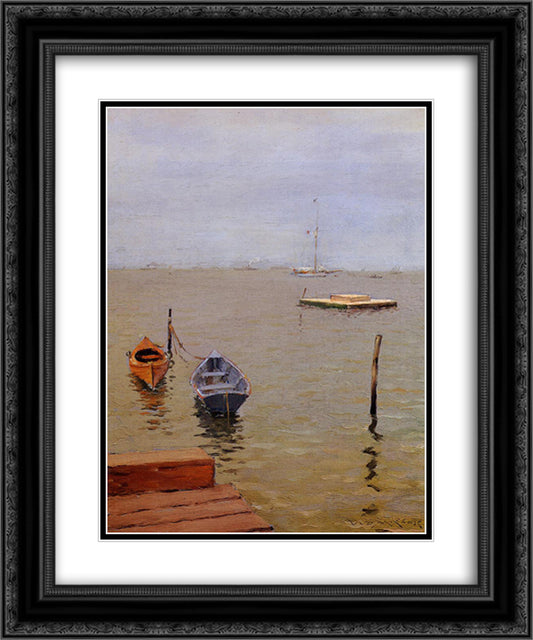 Stormy Day Bath Beach 20x24 Black Ornate Wood Framed Art Print Poster with Double Matting by Chase, William Merritt