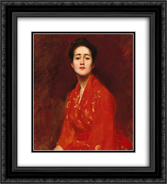 Study of a Girl in a Japanese Dress 20x22 Black Ornate Wood Framed Art Print Poster with Double Matting by Chase, William Merritt