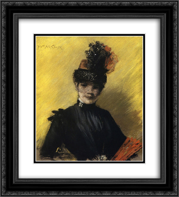 Study of Black against Yello 20x22 Black Ornate Wood Framed Art Print Poster with Double Matting by Chase, William Merritt