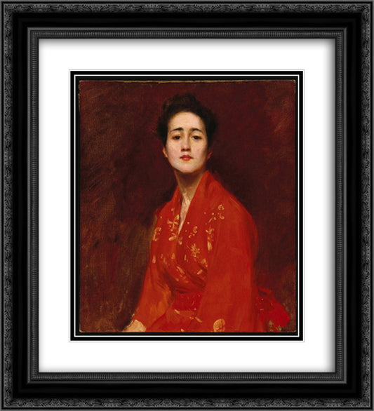 Study of Girl in Japanese Dress 20x22 Black Ornate Wood Framed Art Print Poster with Double Matting by Chase, William Merritt