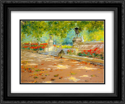 Terrace, Prospect Park 24x20 Black Ornate Wood Framed Art Print Poster with Double Matting by Chase, William Merritt