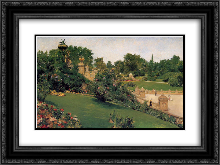 Terrace at the Mall, Cantral Park 24x18 Black Ornate Wood Framed Art Print Poster with Double Matting by Chase, William Merritt