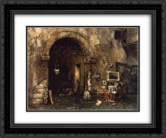 The Antiquary Shop 24x20 Black Ornate Wood Framed Art Print Poster with Double Matting by Chase, William Merritt