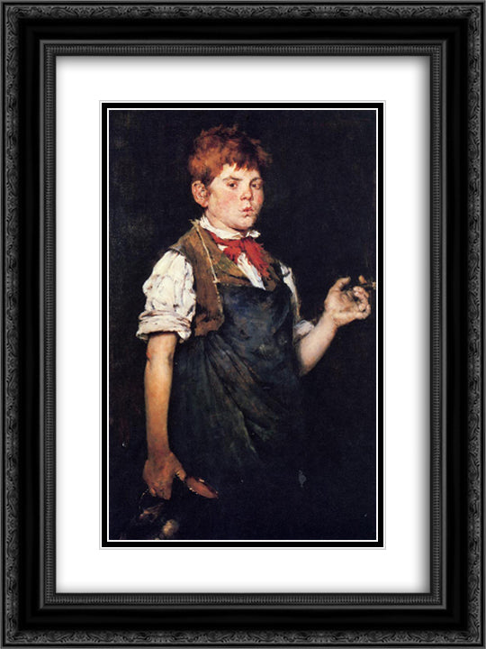 The Apprentice (Boy Smoking) 18x24 Black Ornate Wood Framed Art Print Poster with Double Matting by Chase, William Merritt