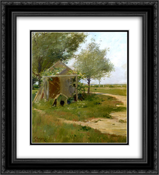 The Back Yard, Shinnecock, Long Island, New York 20x22 Black Ornate Wood Framed Art Print Poster with Double Matting by Chase, William Merritt