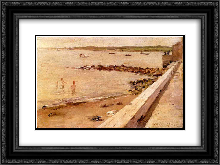 The Bathers 24x18 Black Ornate Wood Framed Art Print Poster with Double Matting by Chase, William Merritt