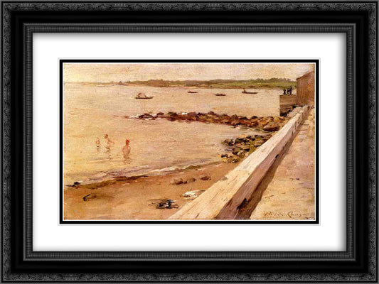 The Bathers 24x18 Black Ornate Wood Framed Art Print Poster with Double Matting by Chase, William Merritt