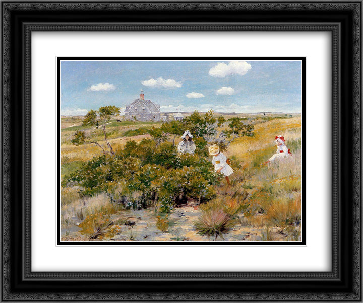 The Bayberry Bush 24x20 Black Ornate Wood Framed Art Print Poster with Double Matting by Chase, William Merritt