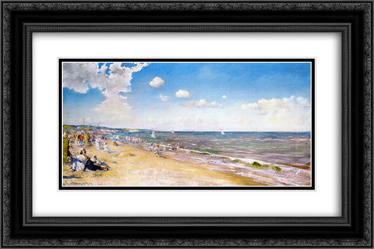 The Beach at Zandvoort 24x16 Black Ornate Wood Framed Art Print Poster with Double Matting by Chase, William Merritt