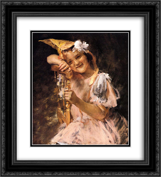 The Birthday Party, aka Helen Velasquez Chase 20x22 Black Ornate Wood Framed Art Print Poster with Double Matting by Chase, William Merritt