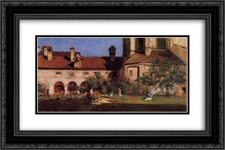 The Cloisters 24x16 Black Ornate Wood Framed Art Print Poster with Double Matting by Chase, William Merritt