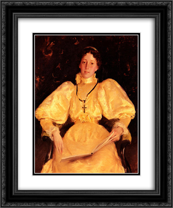 The Golden Lady 20x24 Black Ornate Wood Framed Art Print Poster with Double Matting by Chase, William Merritt