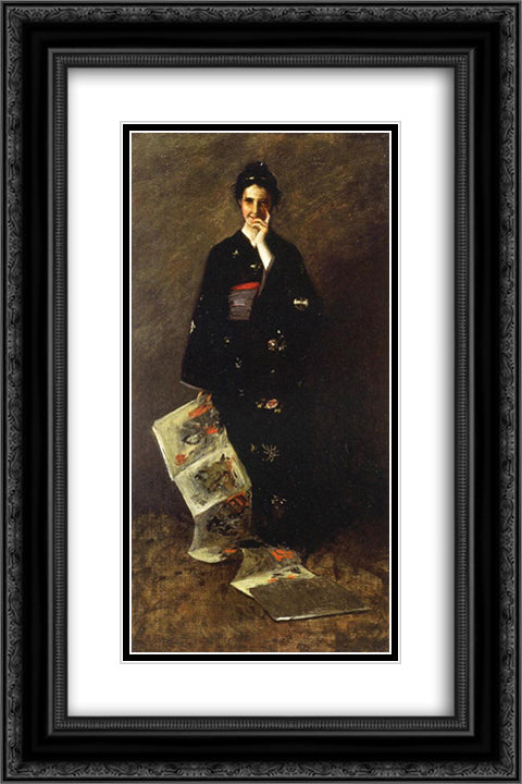 The Japanese Book 16x24 Black Ornate Wood Framed Art Print Poster with Double Matting by Chase, William Merritt