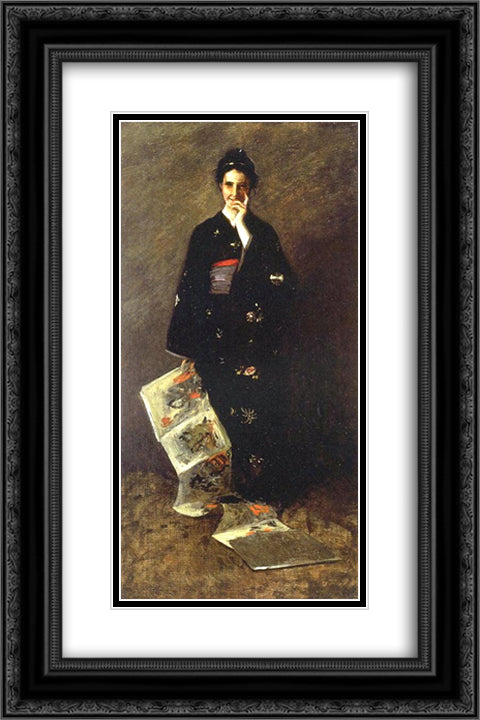 The Japanese Book 16x24 Black Ornate Wood Framed Art Print Poster with Double Matting by Chase, William Merritt