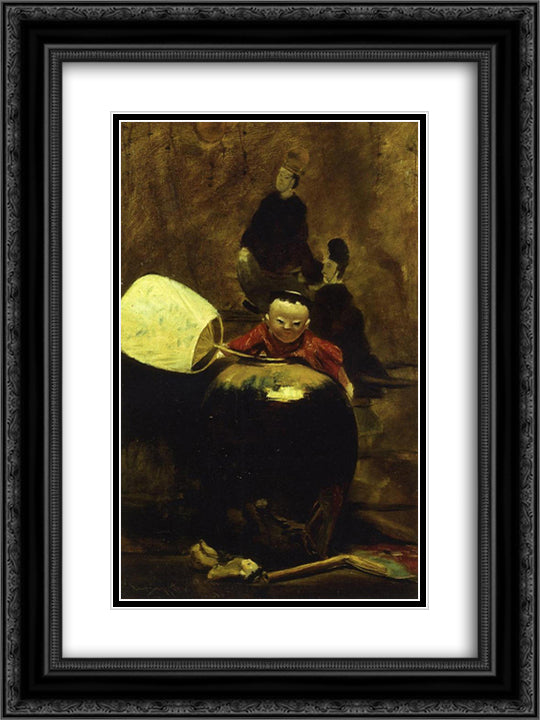 The Japanese Doll 18x24 Black Ornate Wood Framed Art Print Poster with Double Matting by Chase, William Merritt