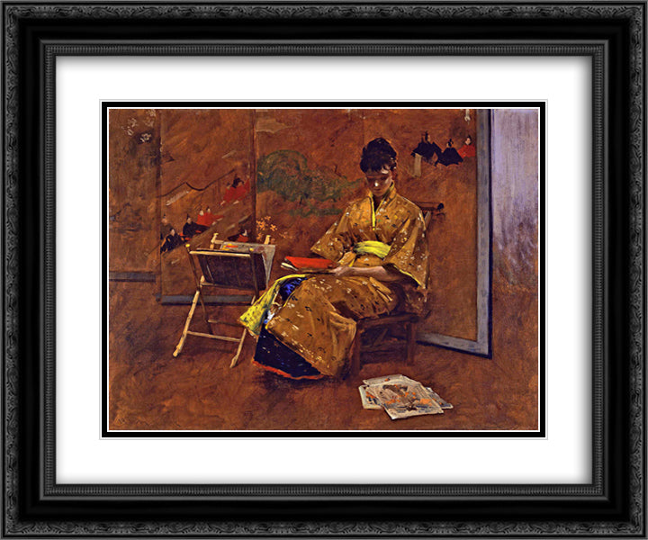 The Kimono 24x20 Black Ornate Wood Framed Art Print Poster with Double Matting by Chase, William Merritt