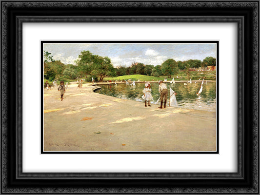 The Lake for Miniature Yachts 24x18 Black Ornate Wood Framed Art Print Poster with Double Matting by Chase, William Merritt