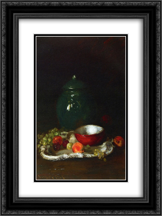 The LIttle Red Bowl 18x24 Black Ornate Wood Framed Art Print Poster with Double Matting by Chase, William Merritt