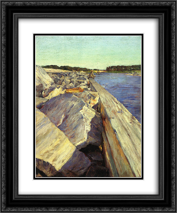 The Lone Fisherman 20x24 Black Ornate Wood Framed Art Print Poster with Double Matting by Chase, William Merritt