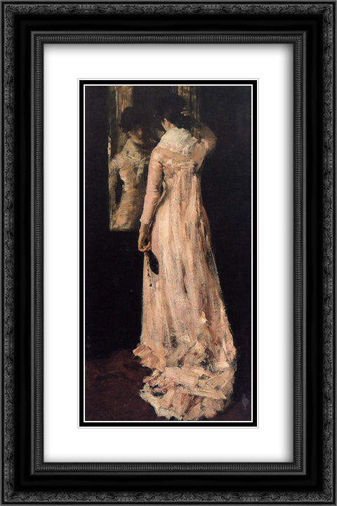 The Mirror 16x24 Black Ornate Wood Framed Art Print Poster with Double Matting by Chase, William Merritt