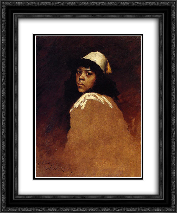 The Moroccan Girl 20x24 Black Ornate Wood Framed Art Print Poster with Double Matting by Chase, William Merritt