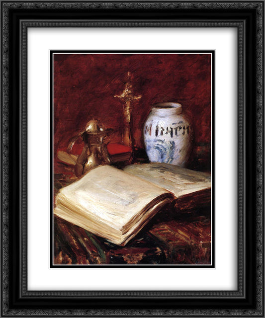 The Old Book 20x24 Black Ornate Wood Framed Art Print Poster with Double Matting by Chase, William Merritt