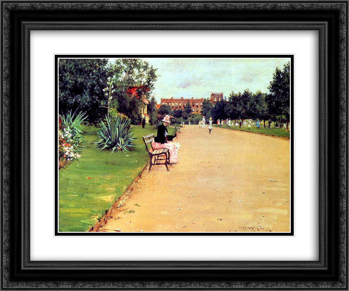 The Park 24x20 Black Ornate Wood Framed Art Print Poster with Double Matting by Chase, William Merritt